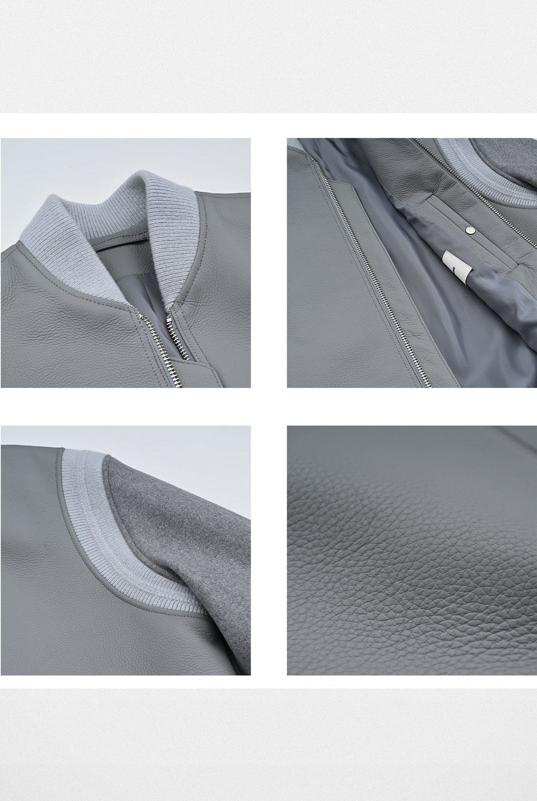 Roolrren homme Cowhide Lambswool Varsity Jacket in Gray - Detail