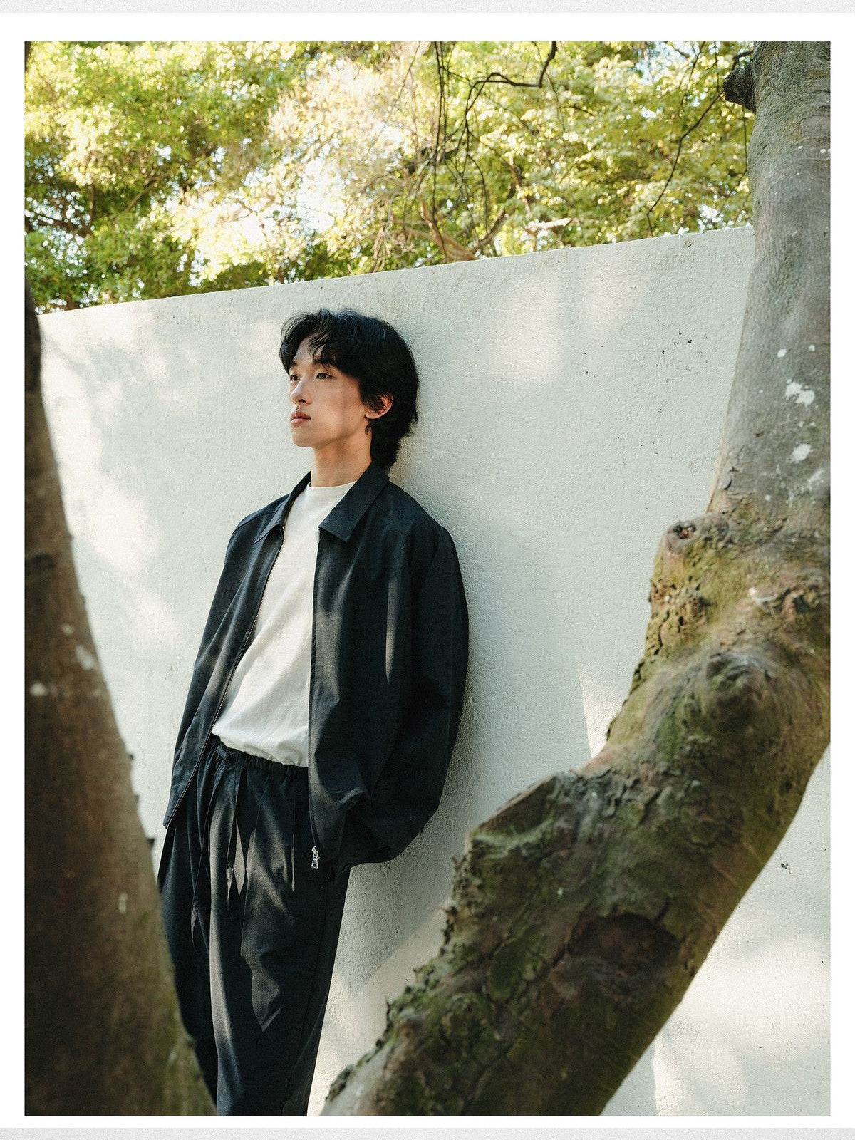 ROYA Washable Wool Blend Zip Jacket in Gray - On Model