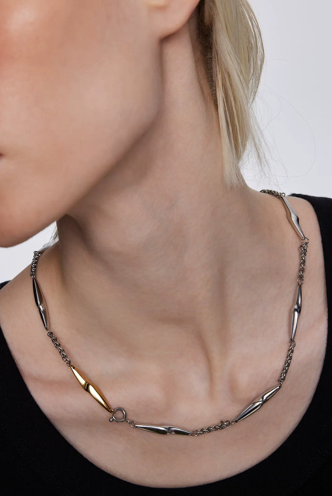 BLACKHEAD Two Tone Lightning Bolt Necklace in Gray - On Model