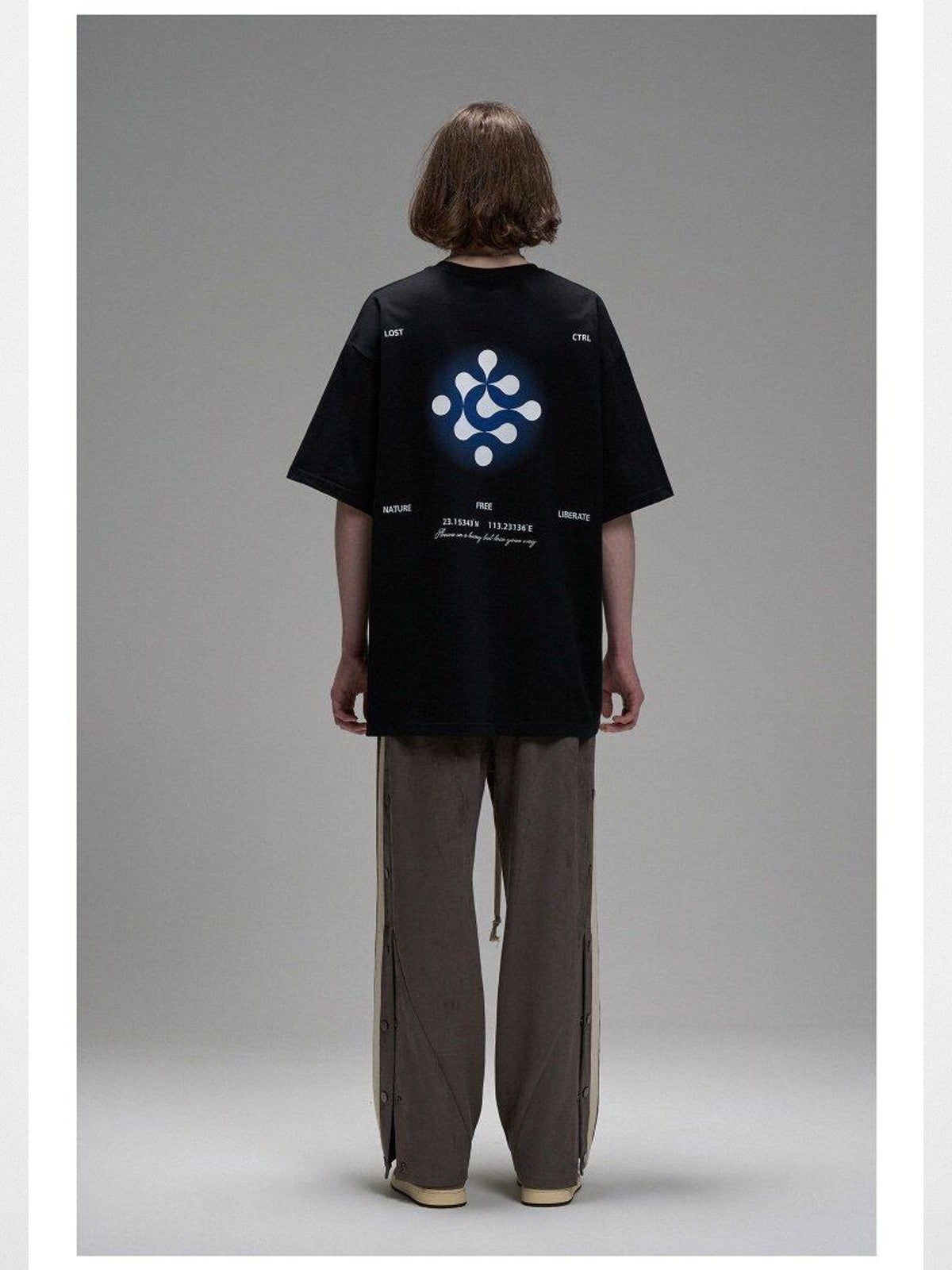 LOSTCTRL Heavyweight Graphic Print T Shirt in Black - On Female Model