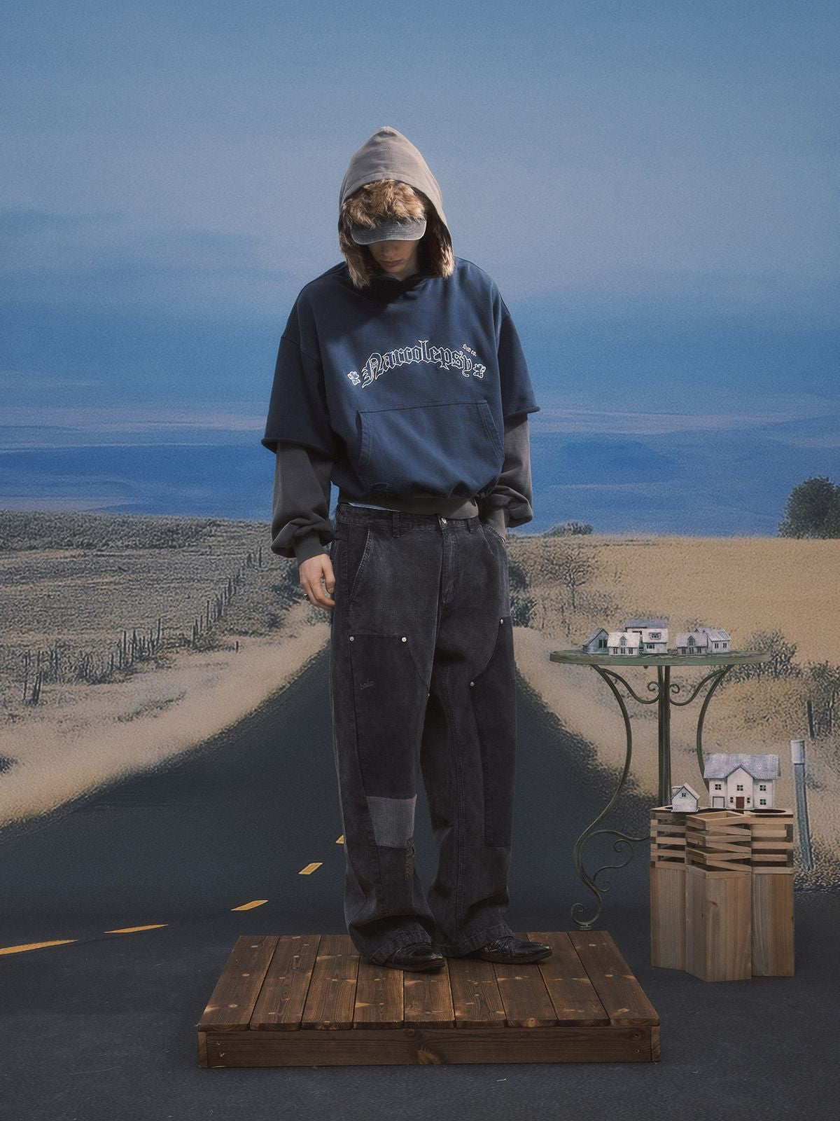 SOD Washed Corduroy Patchwork Logger Pants in Black - On Model