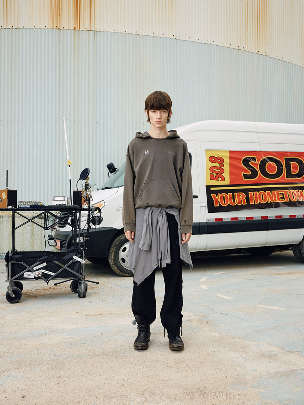 SOD Heavy Washed Distressed Hoodie in Green - On Model