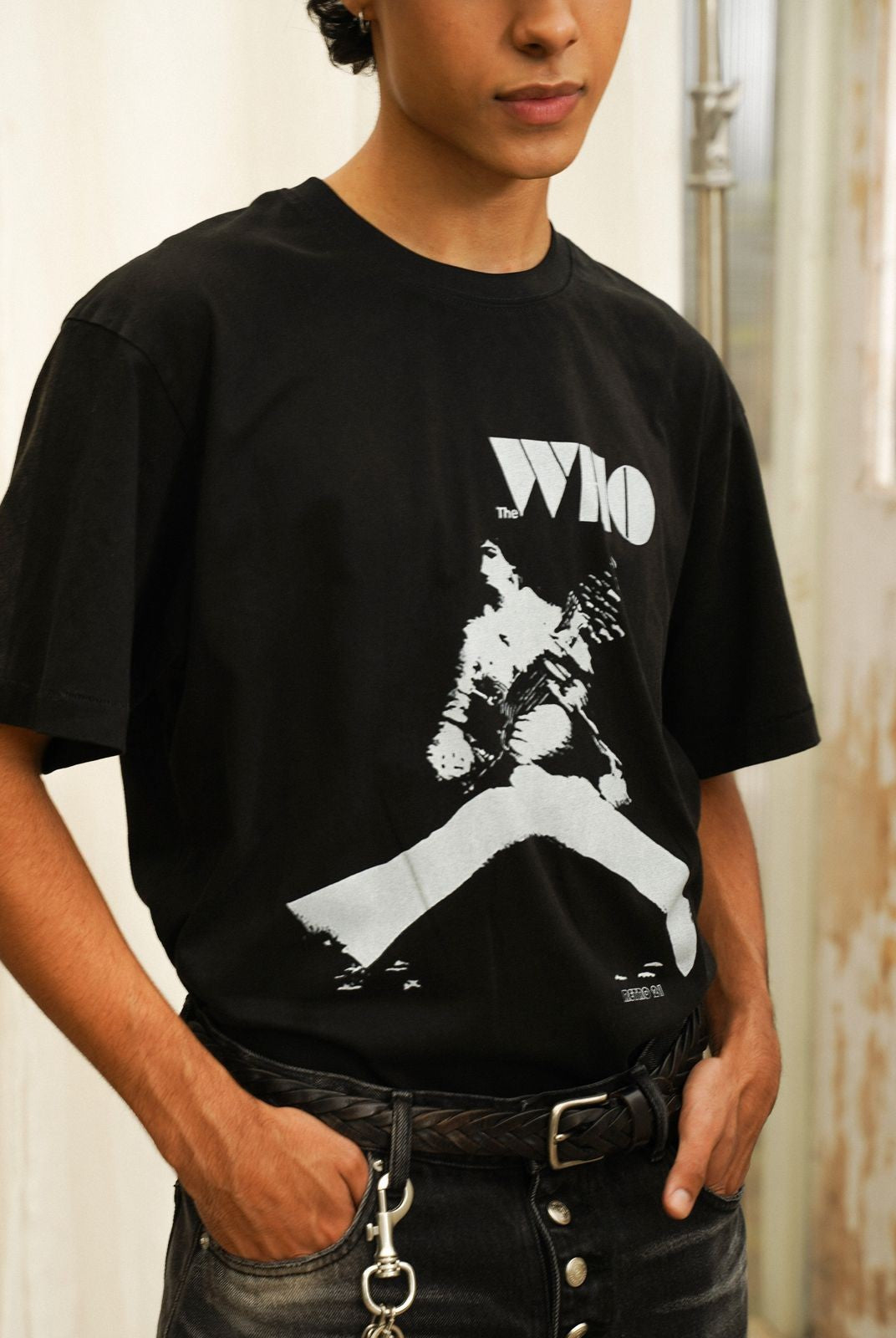 Retro 21 Rock Band Graphic T Shirt in Black - On Model