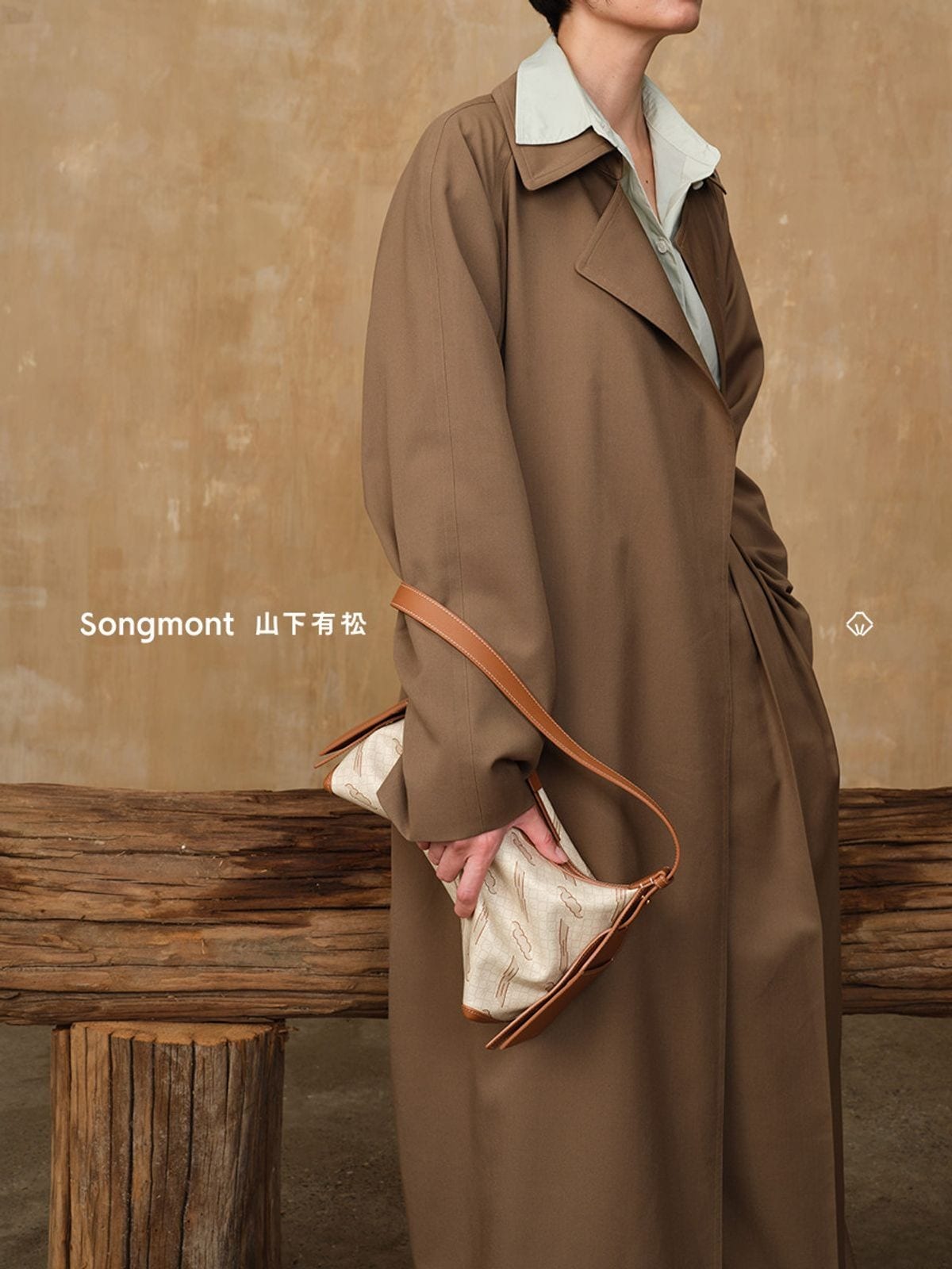 Songmont Monogram Canvas Leather Hobo in Beige - On Model