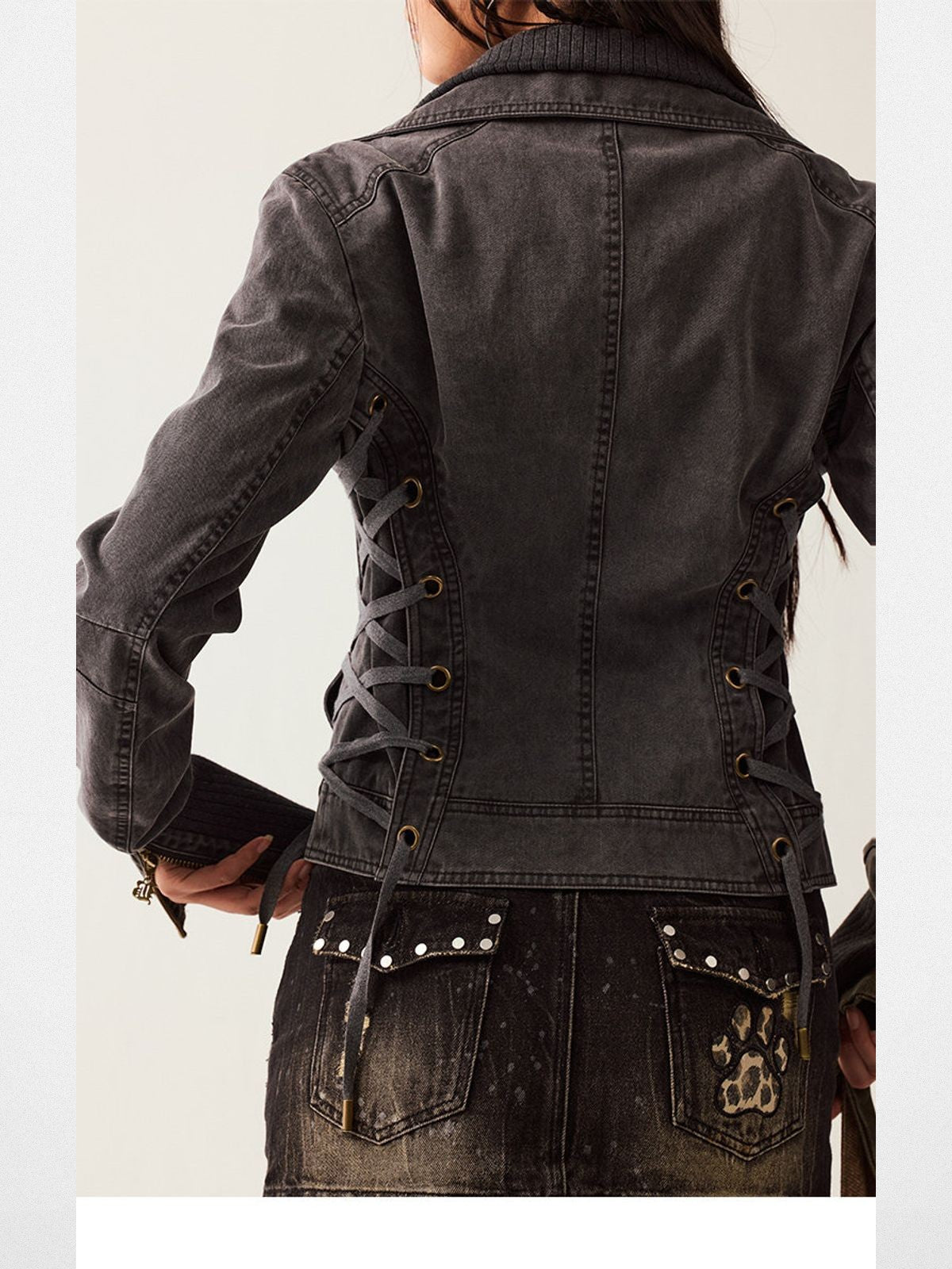 BeerBro Mock Layer Cotton Biker Jacket in Gray - On Model