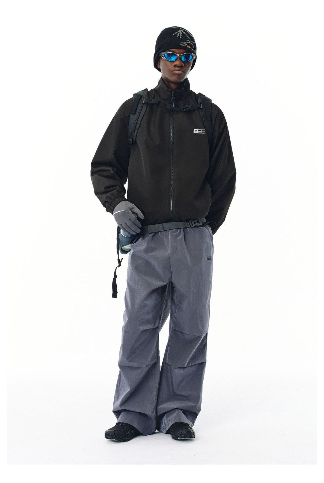 FPA Teflon Panelled Stand Collar Jacket in Black - On Model