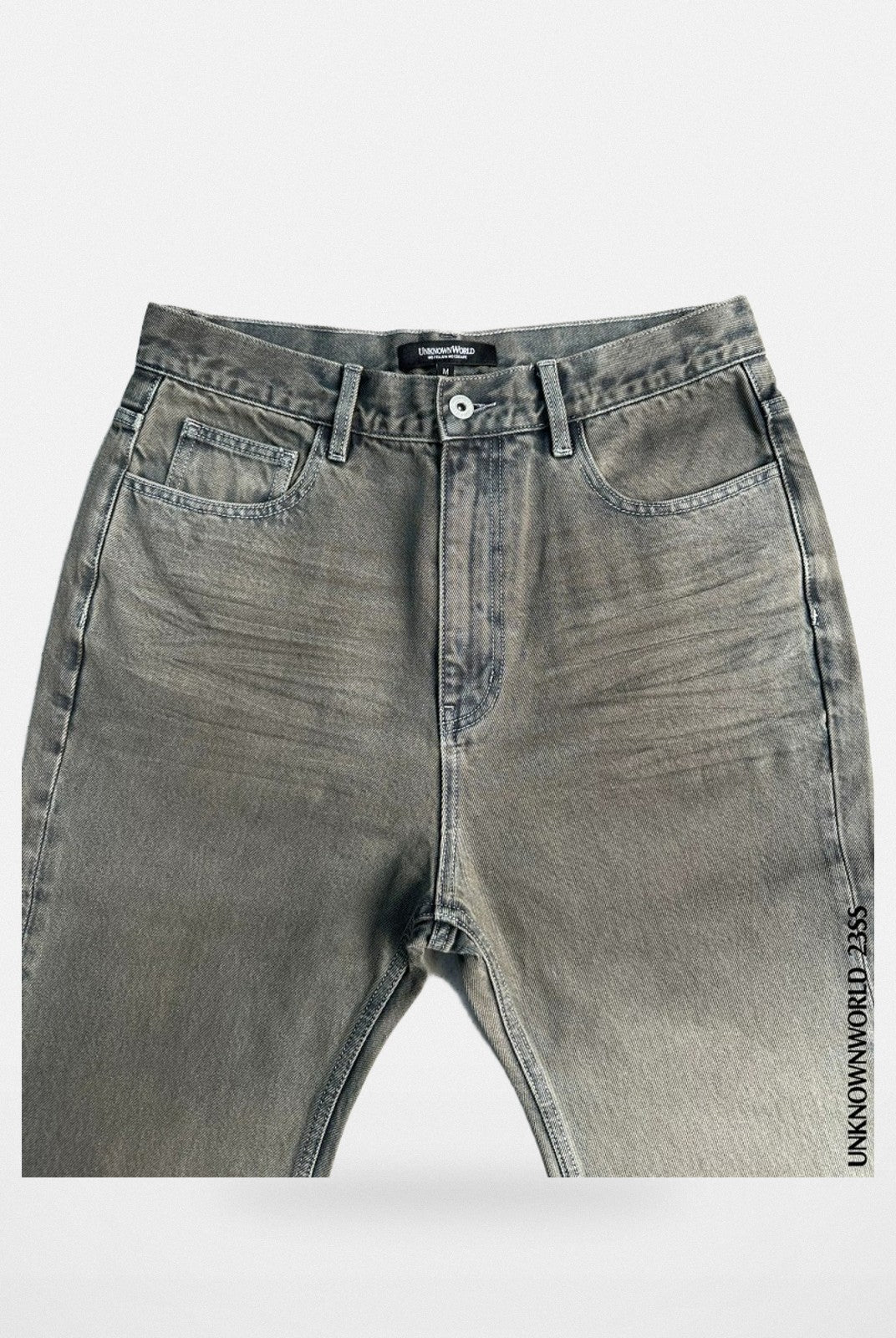 UNKNOWNWORLD Washed Mud Dye Flared Jeans in Gray