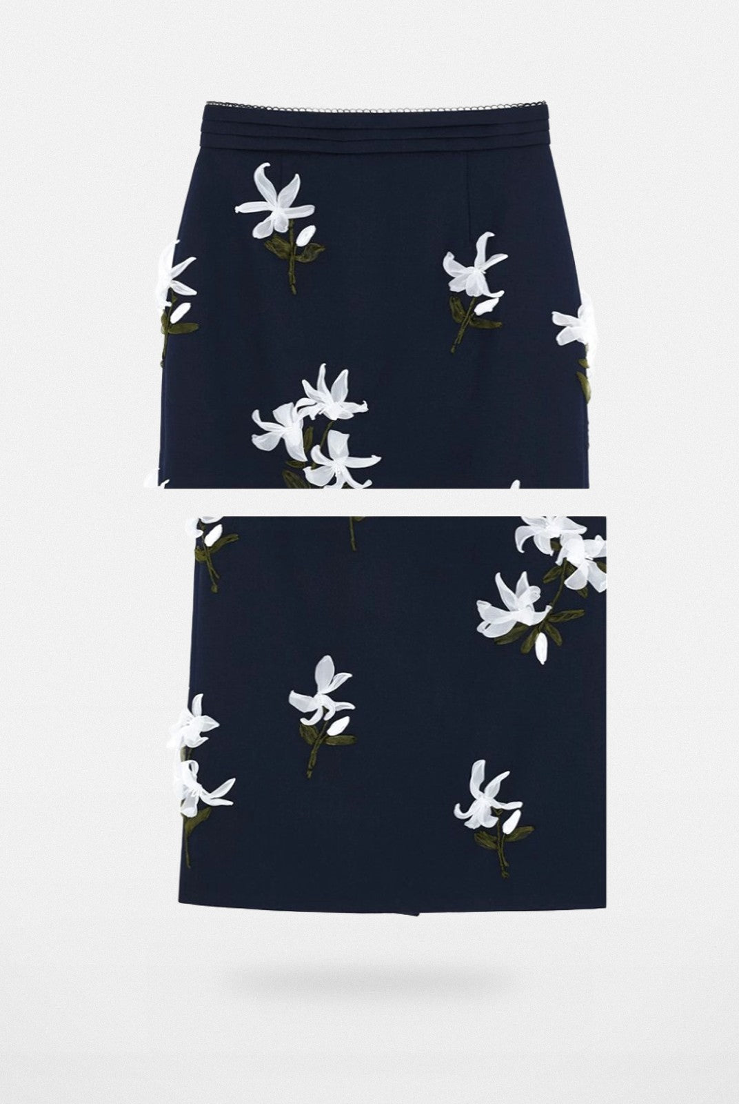 SHUSHUTONG Ribbon Embroidered Wool Skirt in Navy - Detail