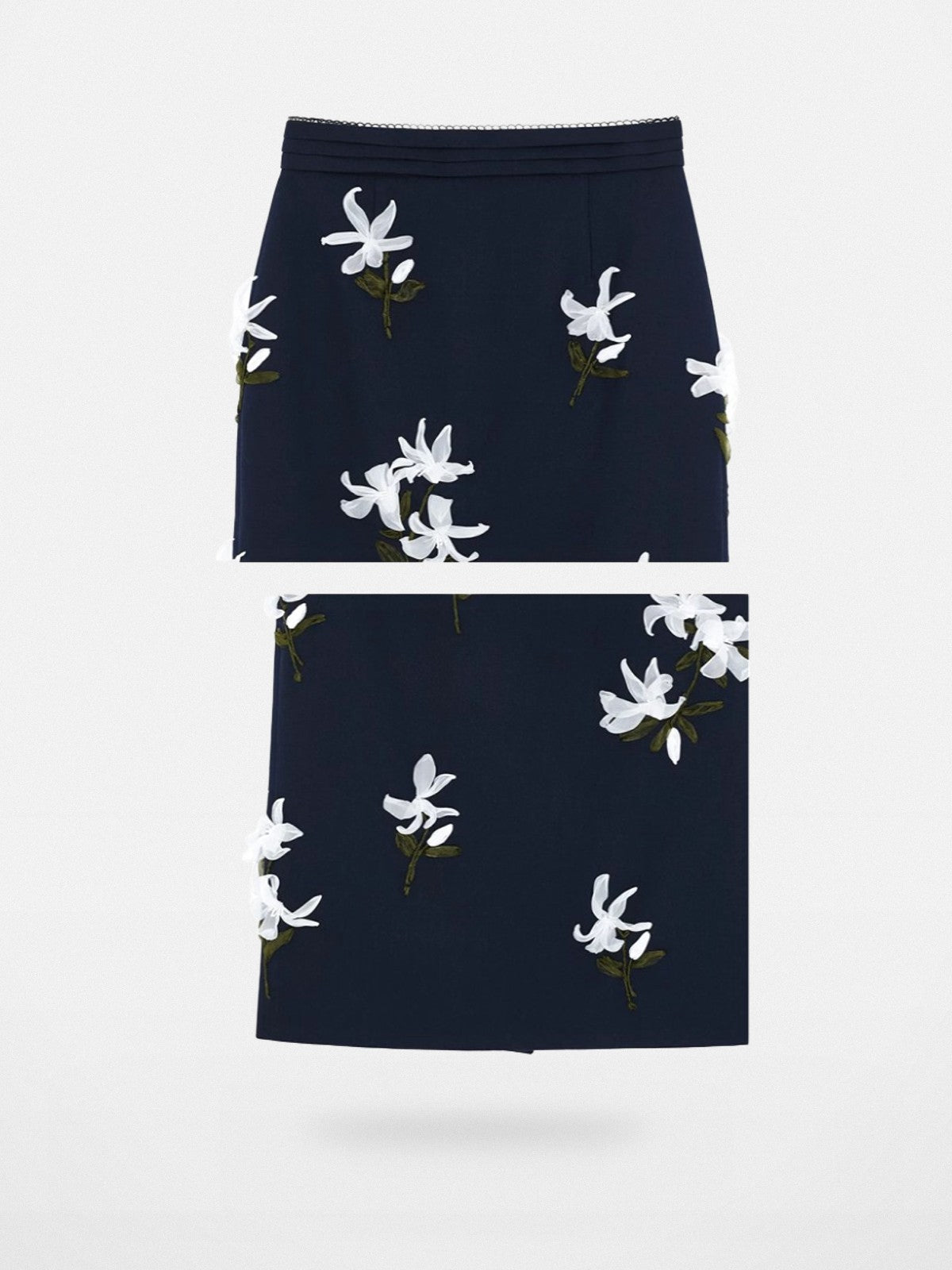 SHUSHUTONG Ribbon Embroidered Wool Skirt in Navy - Detail