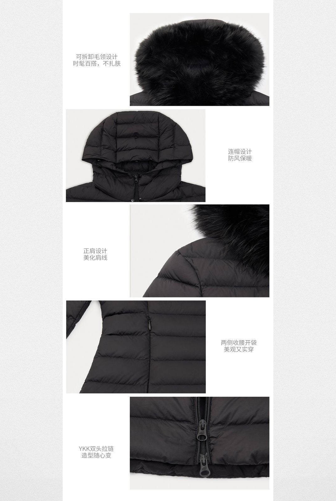 Alright then Slim Faux Fur Down Puffer in Black - Detail