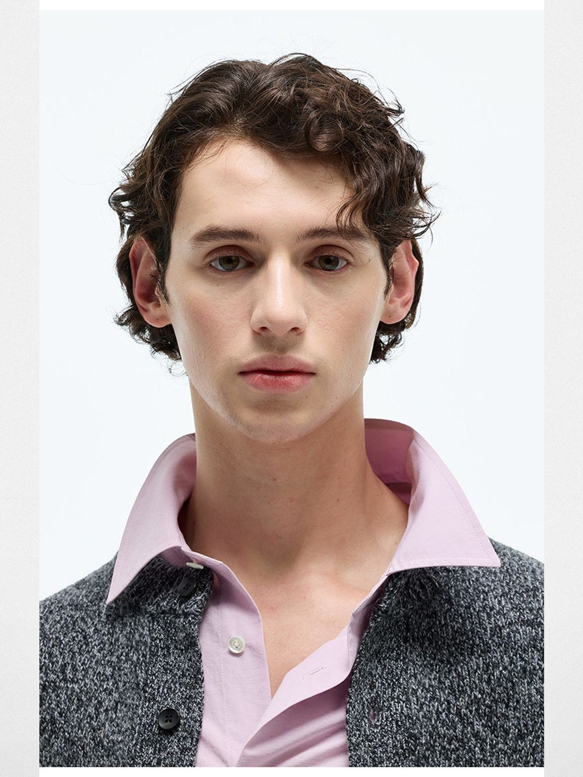 NANS Melange Merino Wool Cardigan in Gray - On Model