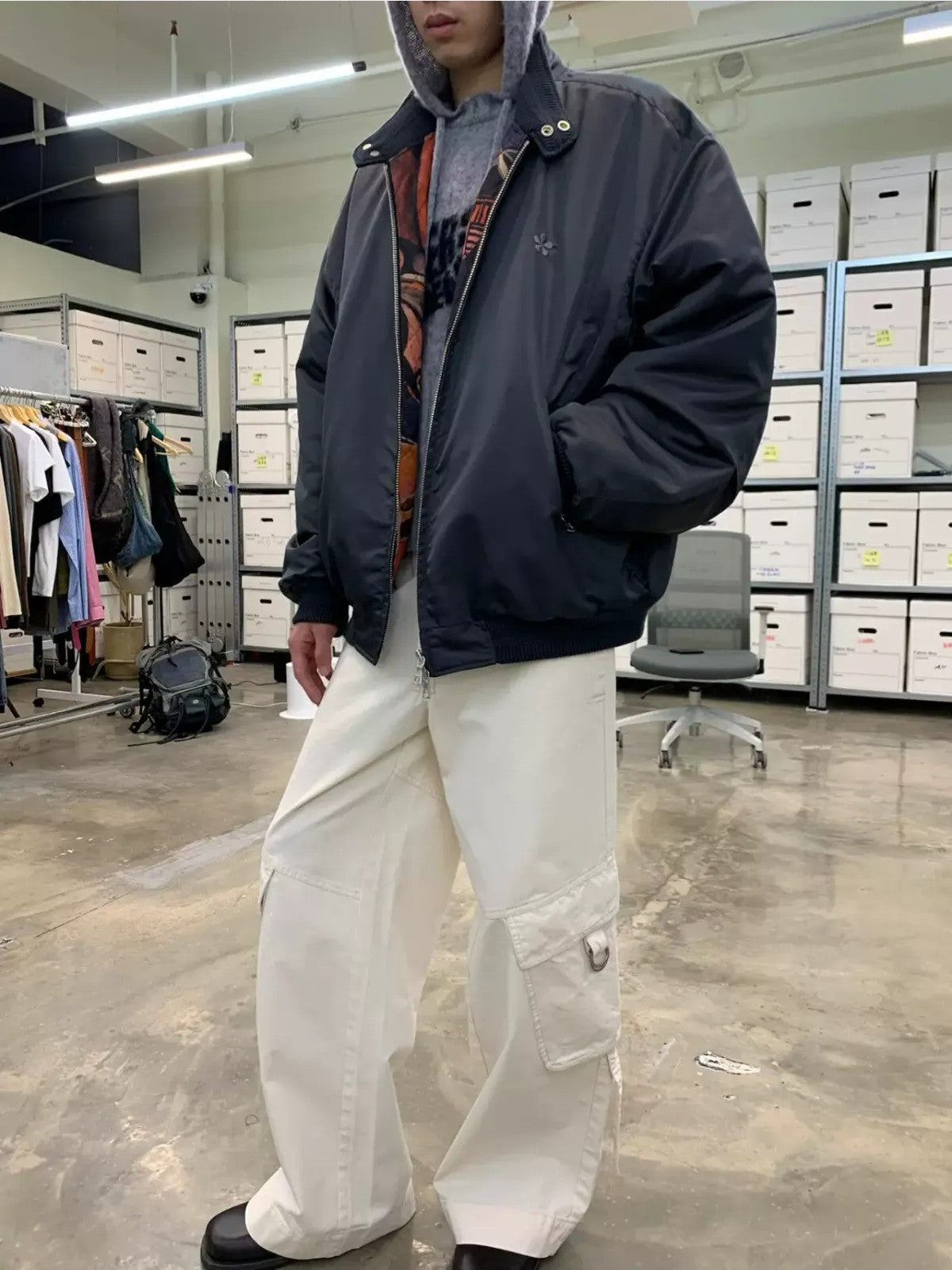 NeverSeez 3M Thinsulate Padded Bomber Jacket in Gray - On Male Model