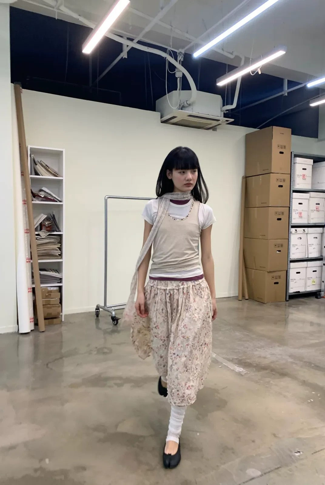 NeverSeez Beaded Lyocell Wool Tank Top in Khaki - On Model