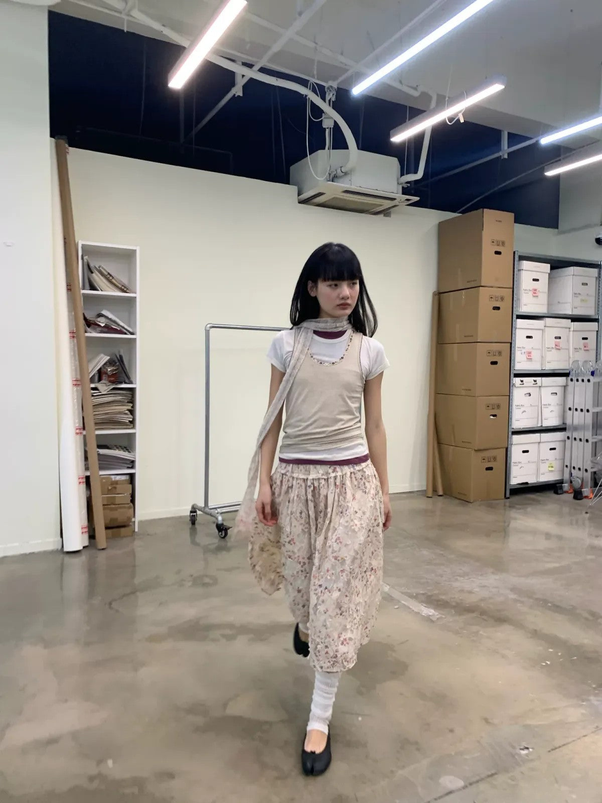 NeverSeez Beaded Lyocell Wool Tank Top in Khaki - On Model