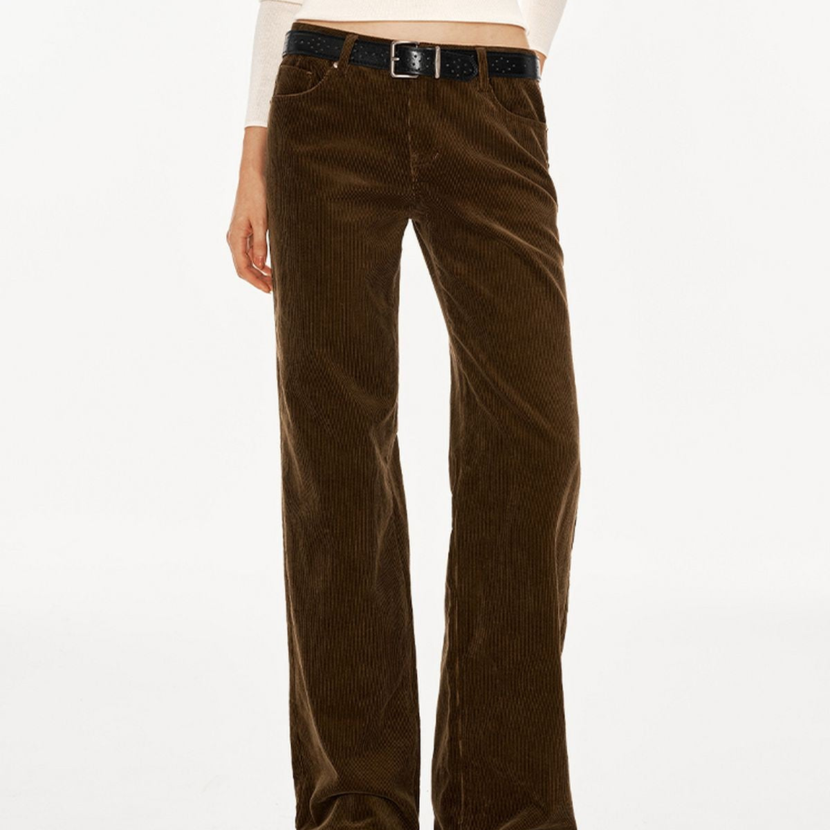 PUKI Heavyweight Corduroy Straight Leg Pants in Brown - On Model