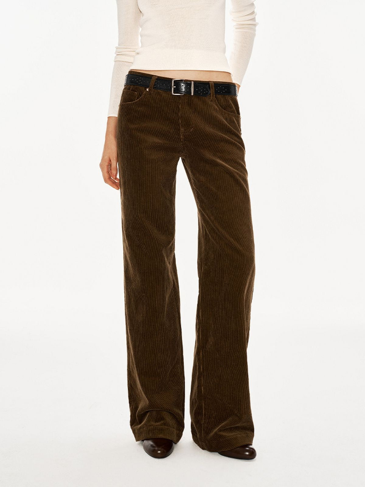 PUKI Heavyweight Corduroy Straight Leg Pants in Brown - On Model