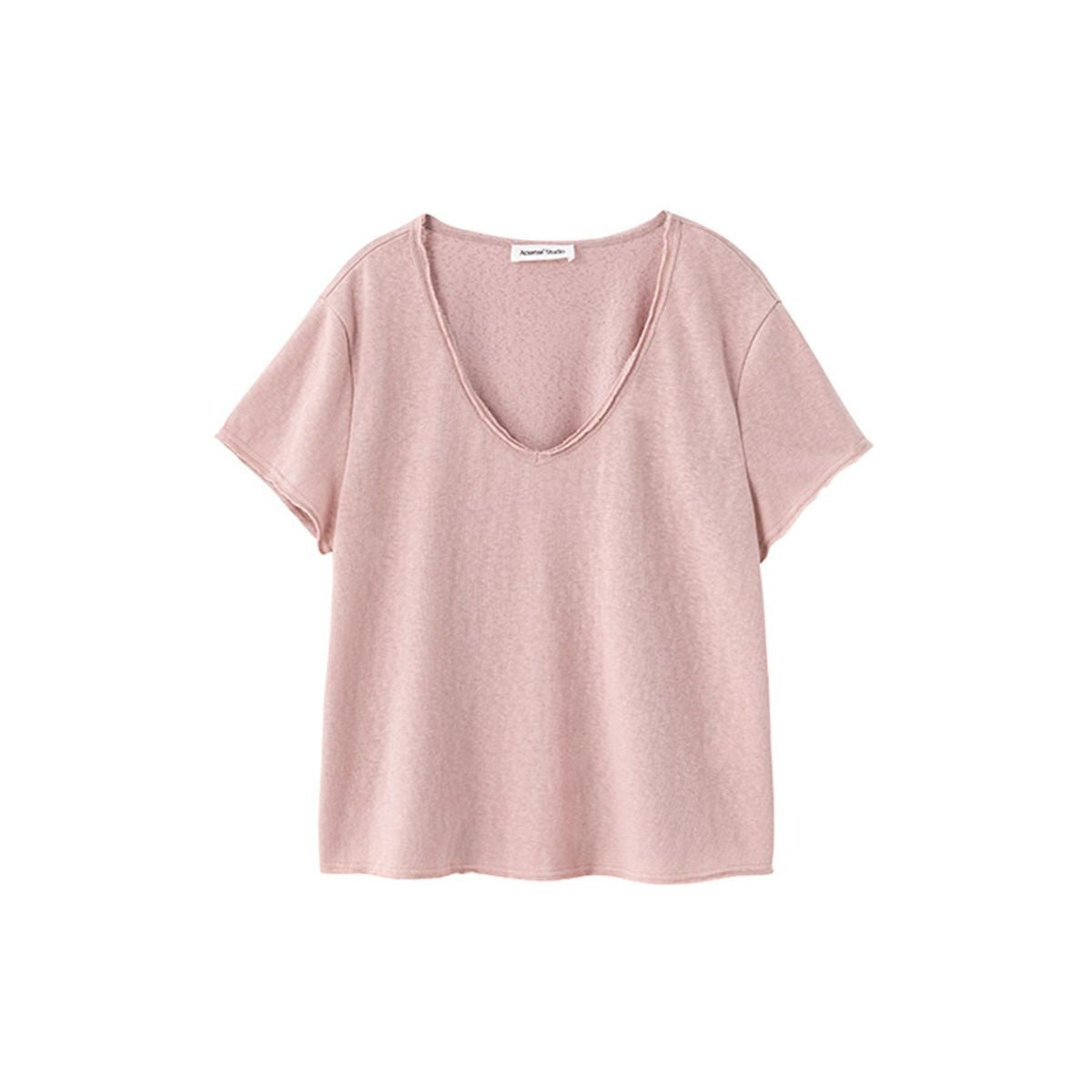 Acsense Studio Slub Silk Blend V Neck Tee in Pink