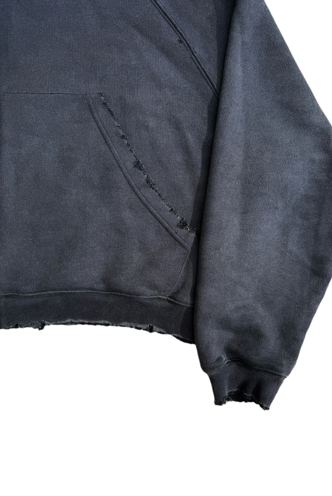 UNKNOWNWORLD Distressed Washed Zip Up Hoodie in Black - Detail