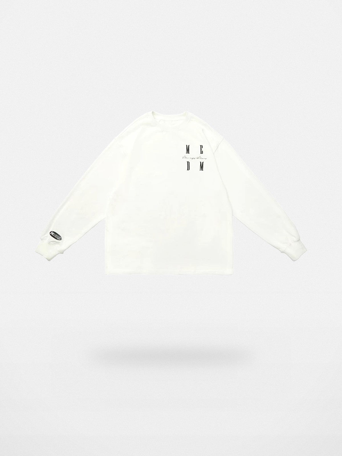 MEDM Embroidered Logo Long Sleeve Tee in White