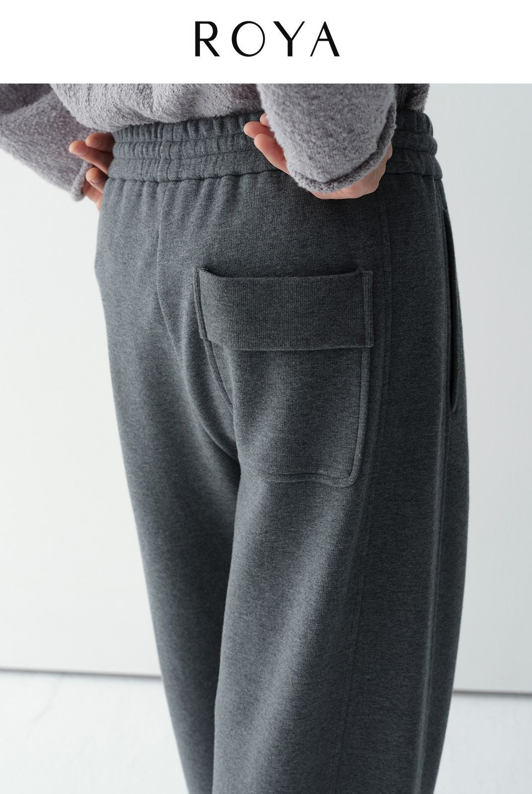 ROYA Double Weave Curved Leg Sweatpants in Gray - On Model