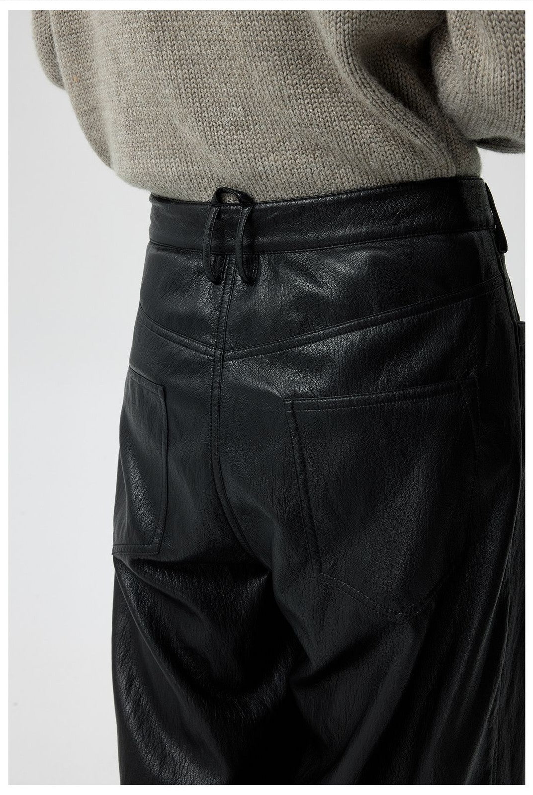 Simple Project Twisted Seam Metallic Leather Trousers in Black - On Model