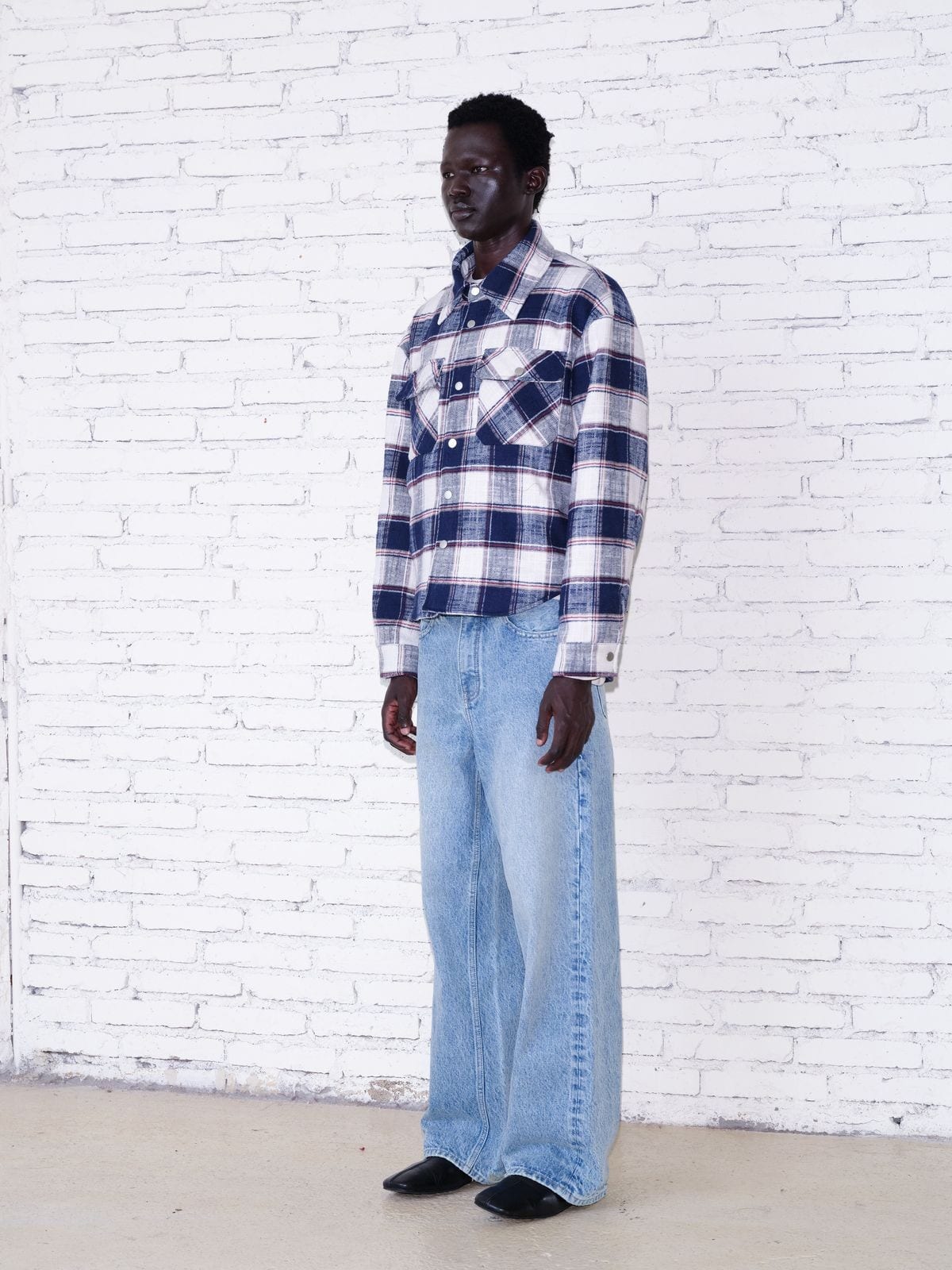 Vlabmade Brushed Plaid Thinsulate Shirt Jacket in White - On Male Model