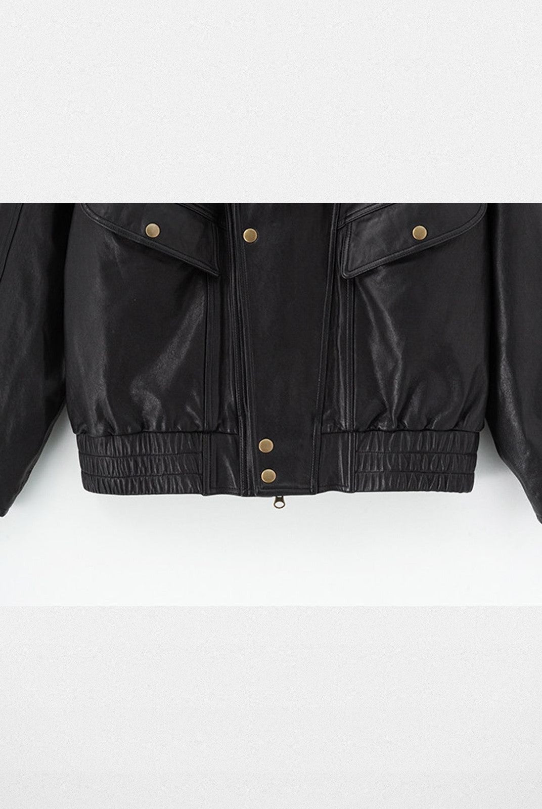 ACSENSE STUDIO Vintage Style Sheepskin Leather Jacket in Black - Detail