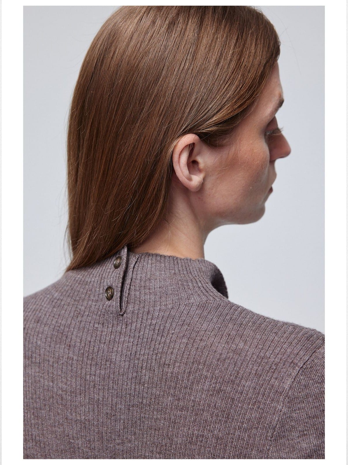 Simple Project High Neck Ribbed Wool Cardigan in Purple - Detail