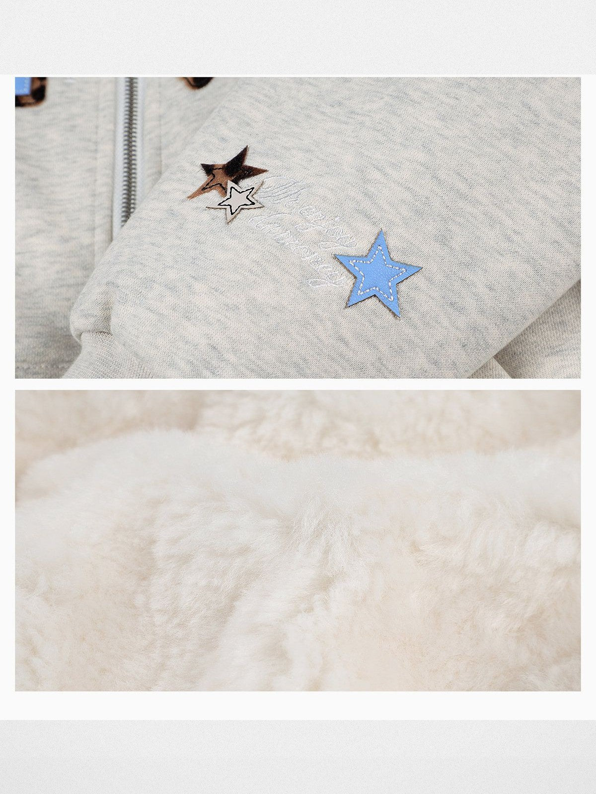 MEDM Horsehair Patch Fur Hood Jacket in Gray - Detail