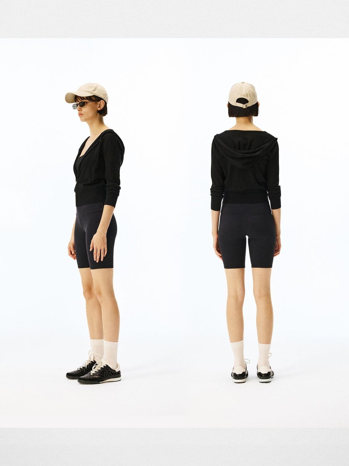 Alright then Zip Up Merino Wool Hoodie in Black - On Model