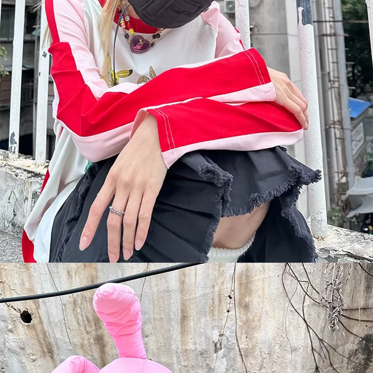 CFIERCE Padded Bunny Ear Bonnet in Black