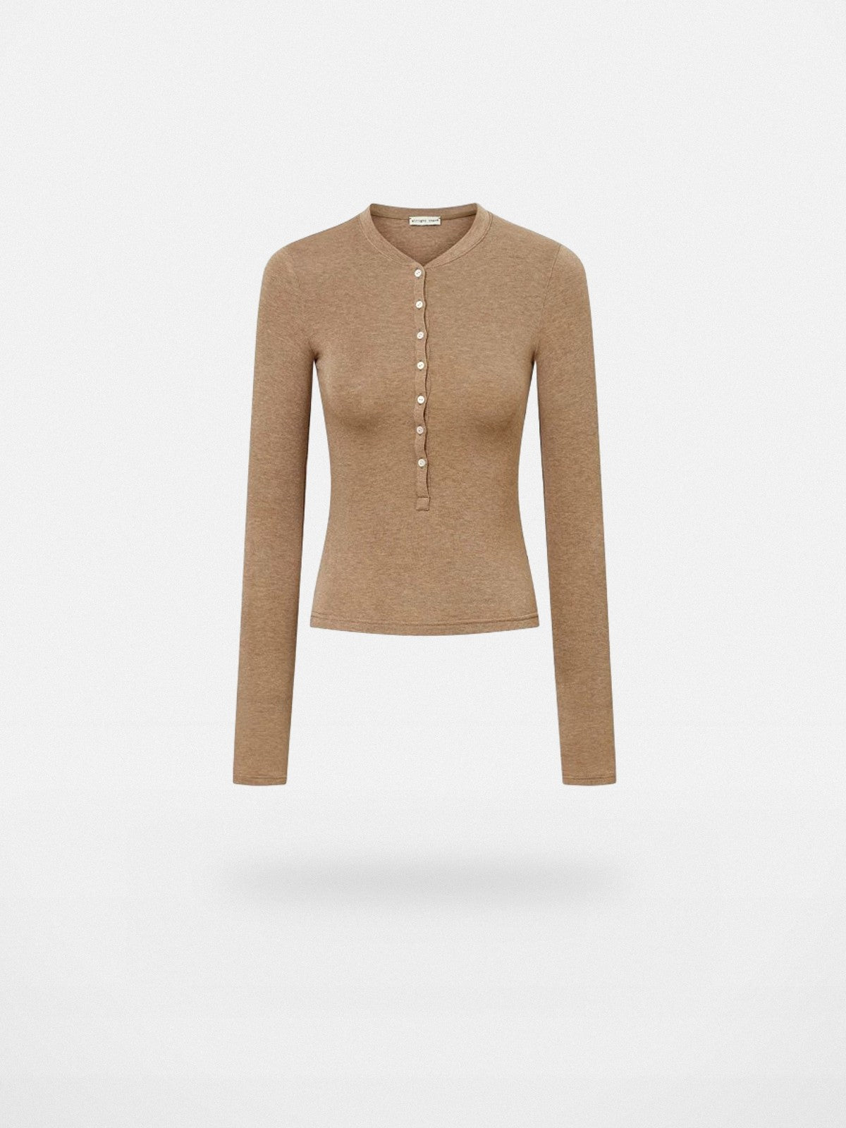 Alright Then Slim Wool Blend Henley Top in Brown