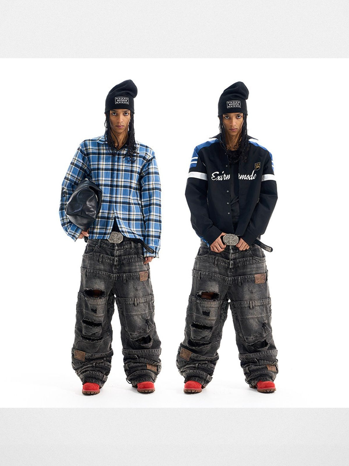 BLINDNOPLAN Reversible Plaid Shirt Jacket in Black