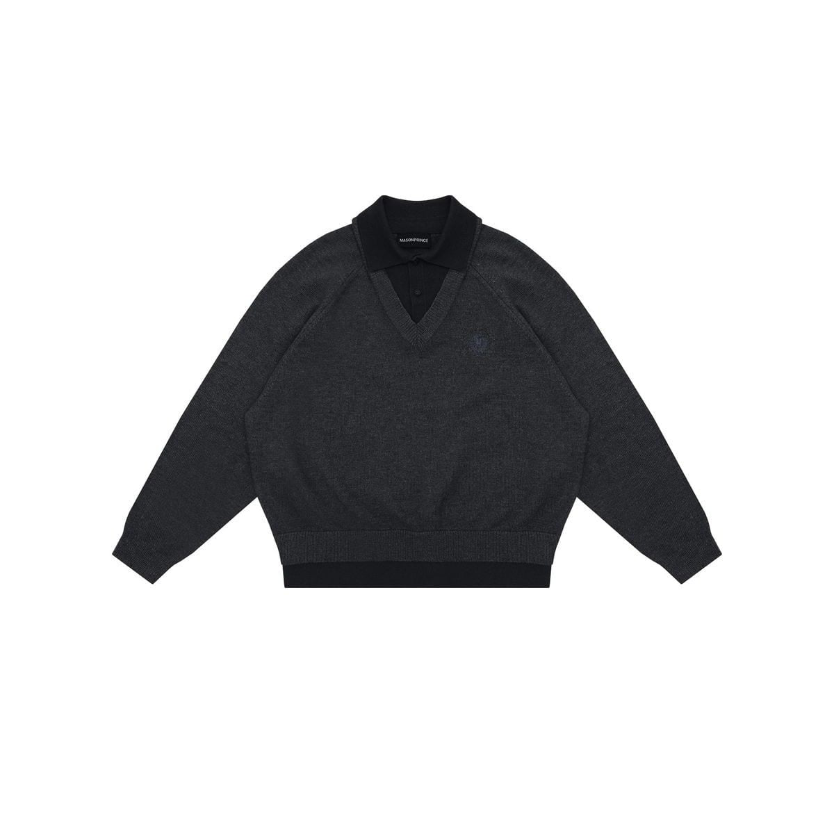 MasonPrince Faux Two Piece Wool Blend Polo in Charcoal