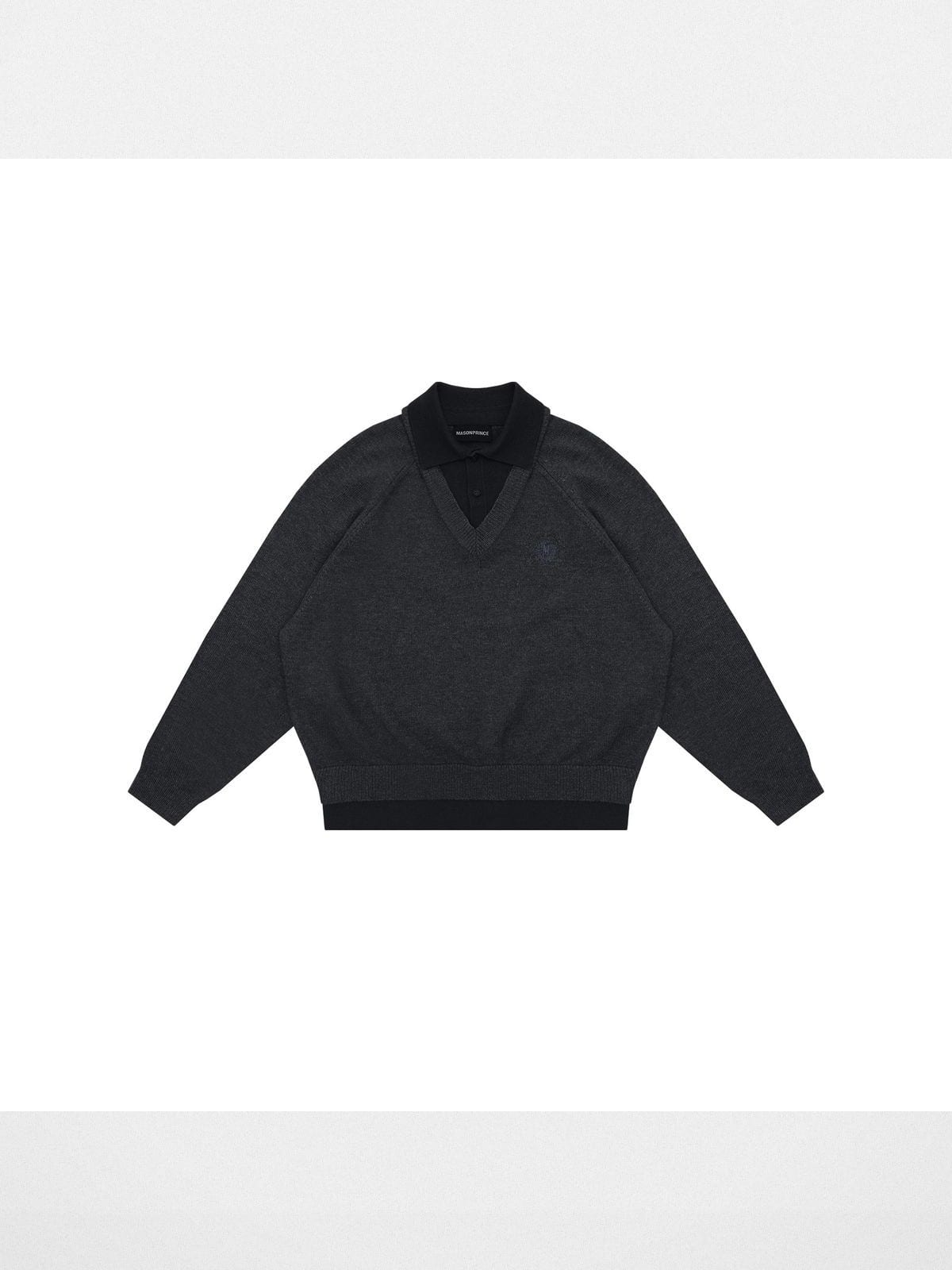 MasonPrince Faux Two Piece Wool Blend Polo in Charcoal