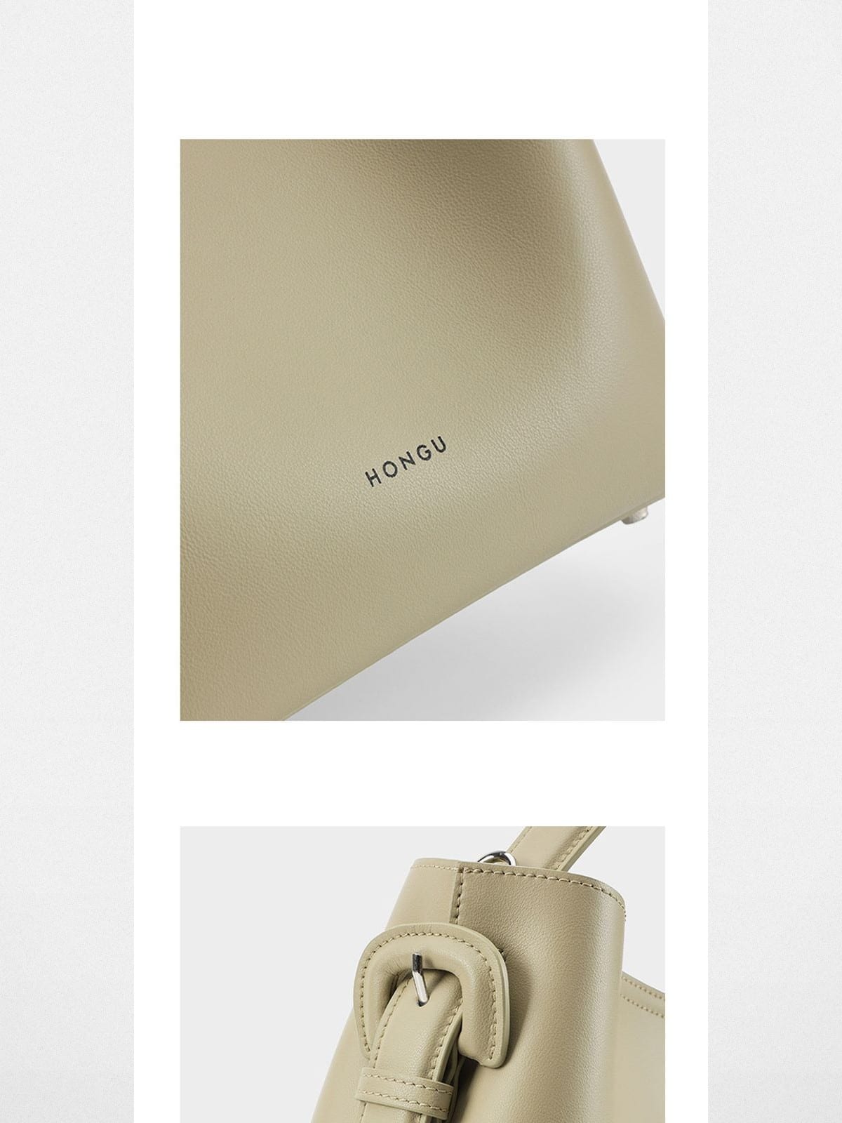 HONGU Split Cowhide Bucket Bag in Beige - Detail