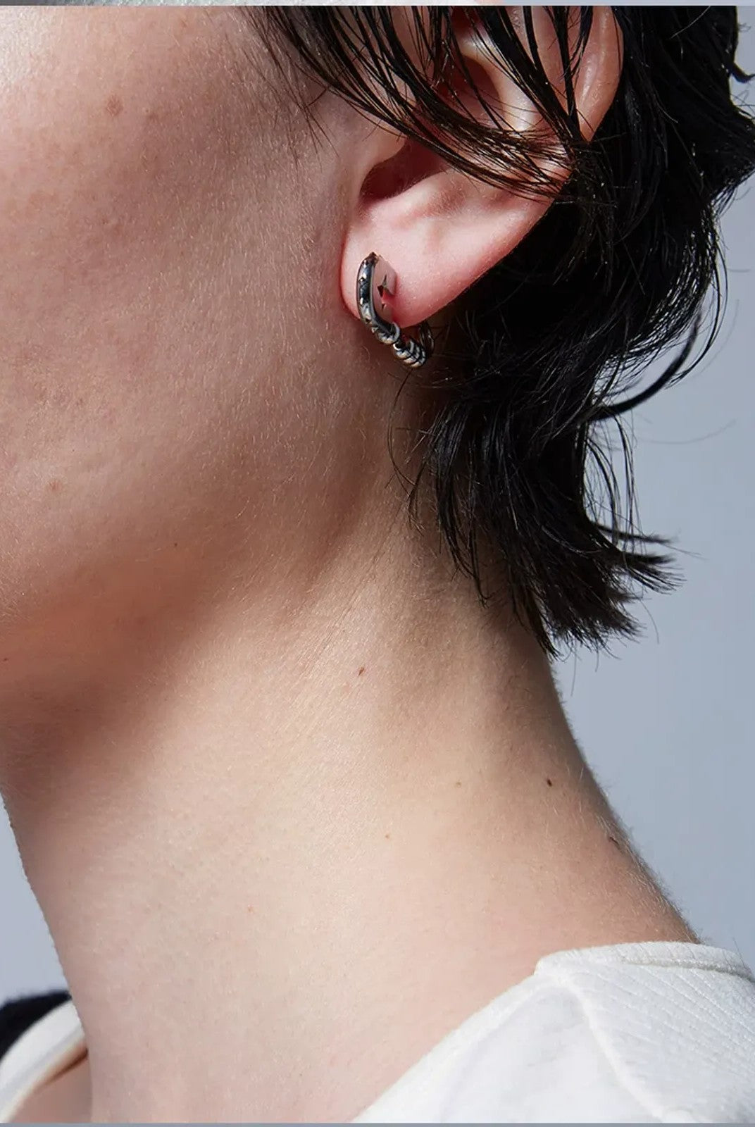 BLACKHEAD Rivet Ball Safety Pin Earrings in Silver - On Model