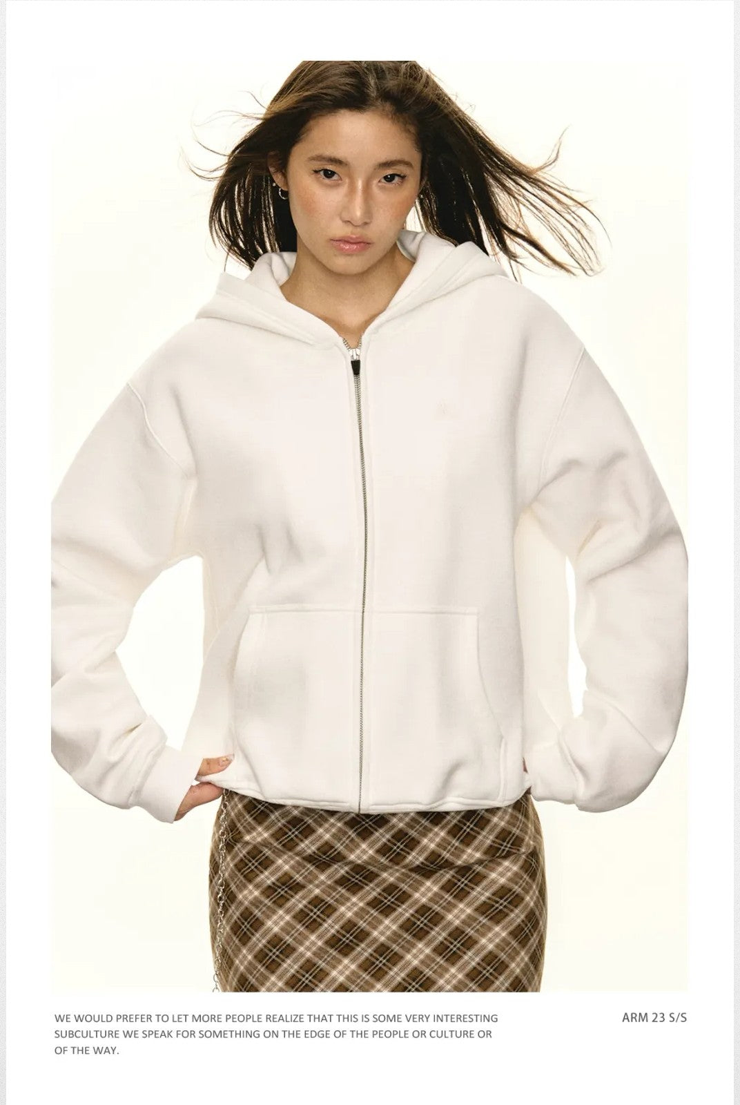 ARISEISM Oversized Cotton Blend Zip Up Hoodie in White - On Model