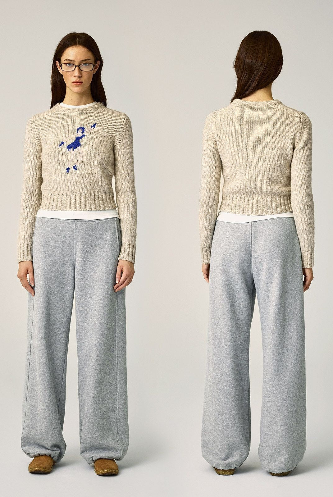 Alright then Dancing Figure Jacquard Sweater in Apricot - On Model