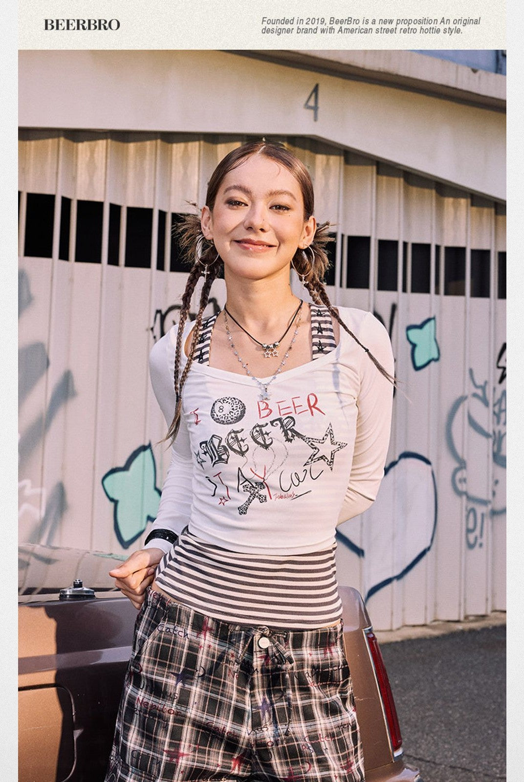 BeerBro Graffiti Print Tee Striped Tank Set in White