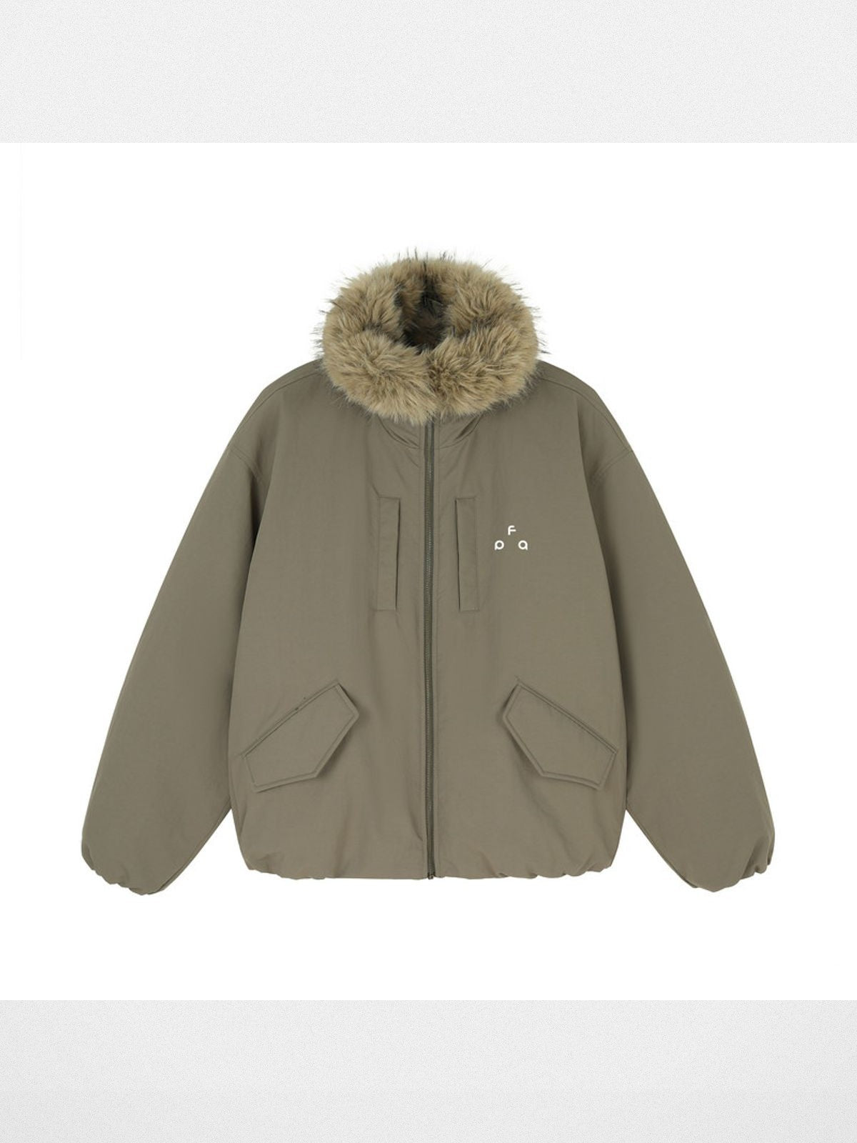FPA Faux Mink Collar Down Parka in Olive