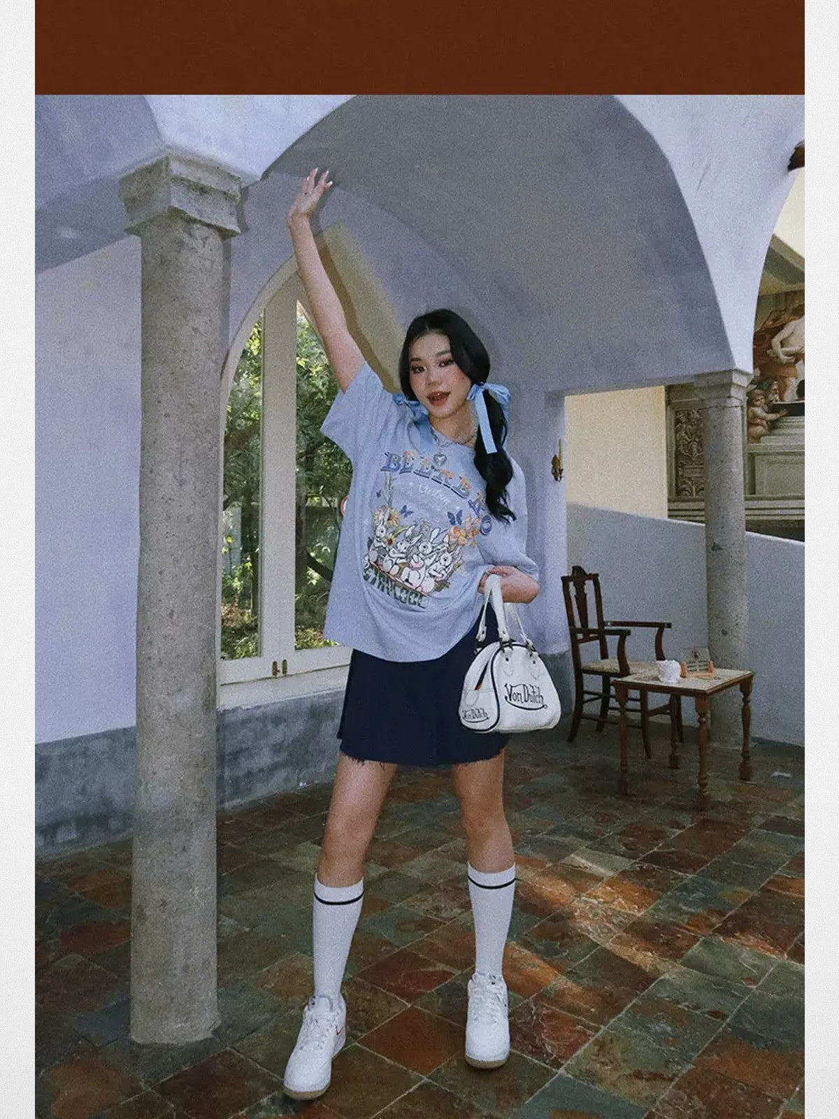 BeerBro Rabbit Graphic Oversized T Shirt in Sky Blue - On Model