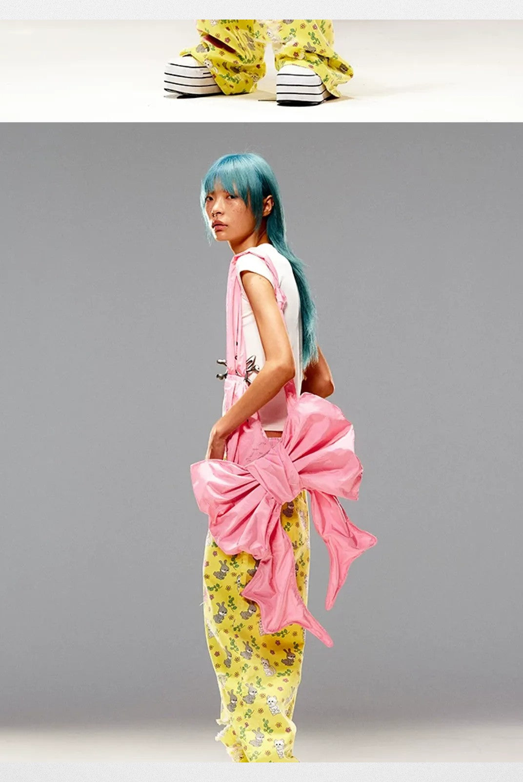 CFIERCE Nylon Bow Crossbody Bag in Pink - On Model