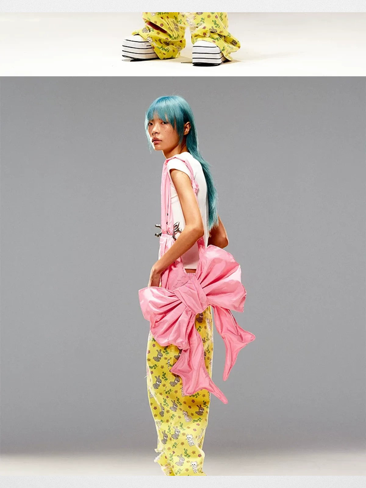 CFIERCE Nylon Bow Crossbody Bag in Pink - On Female Model