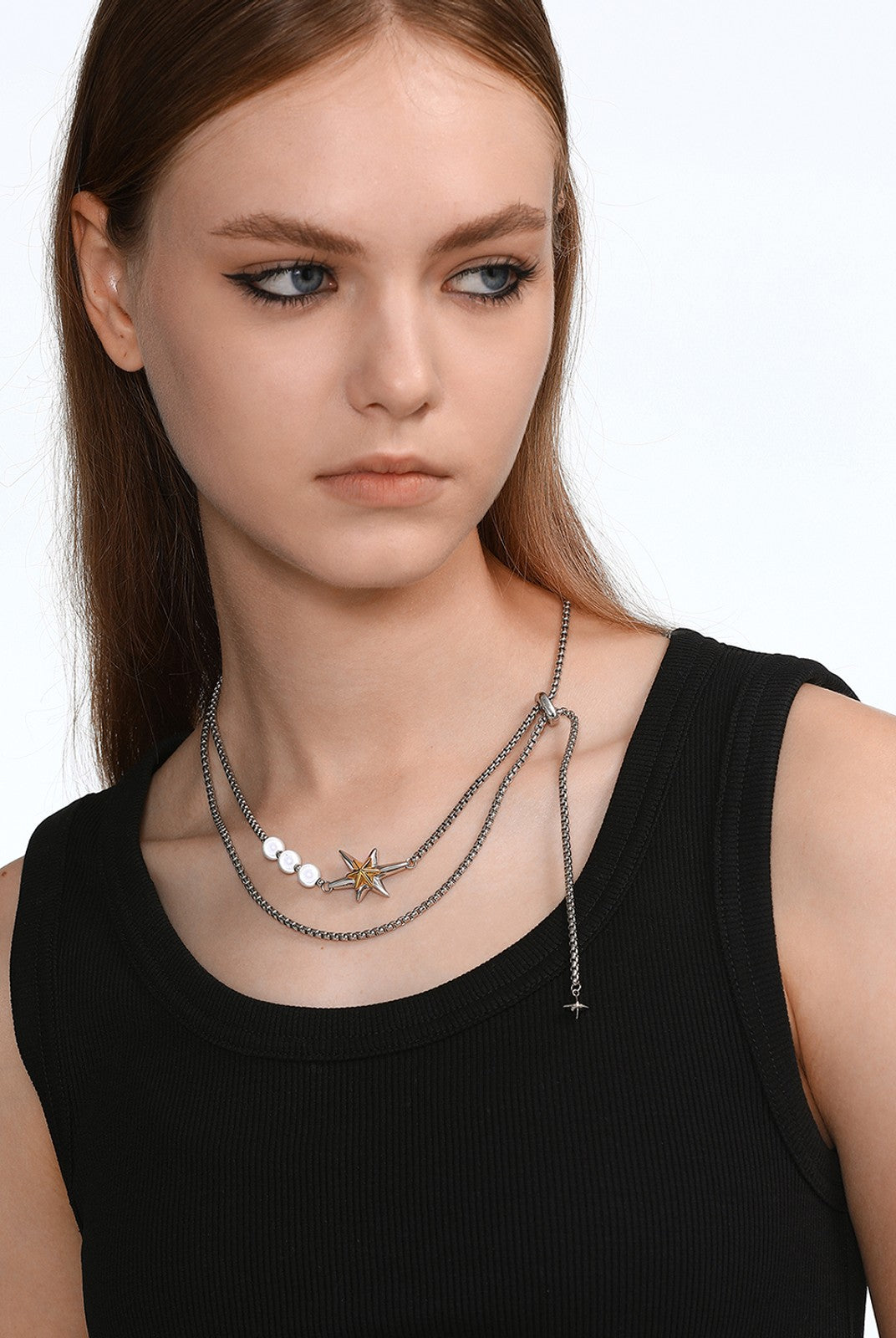 BLACKHEAD Star Pendant Pearl Layered Necklace in Gray