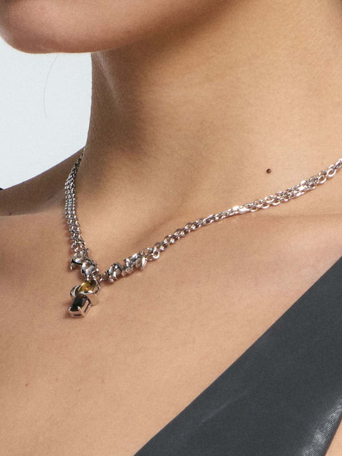 Blackhead Vinyl Wave Gradient Necklace in Silver - On Model