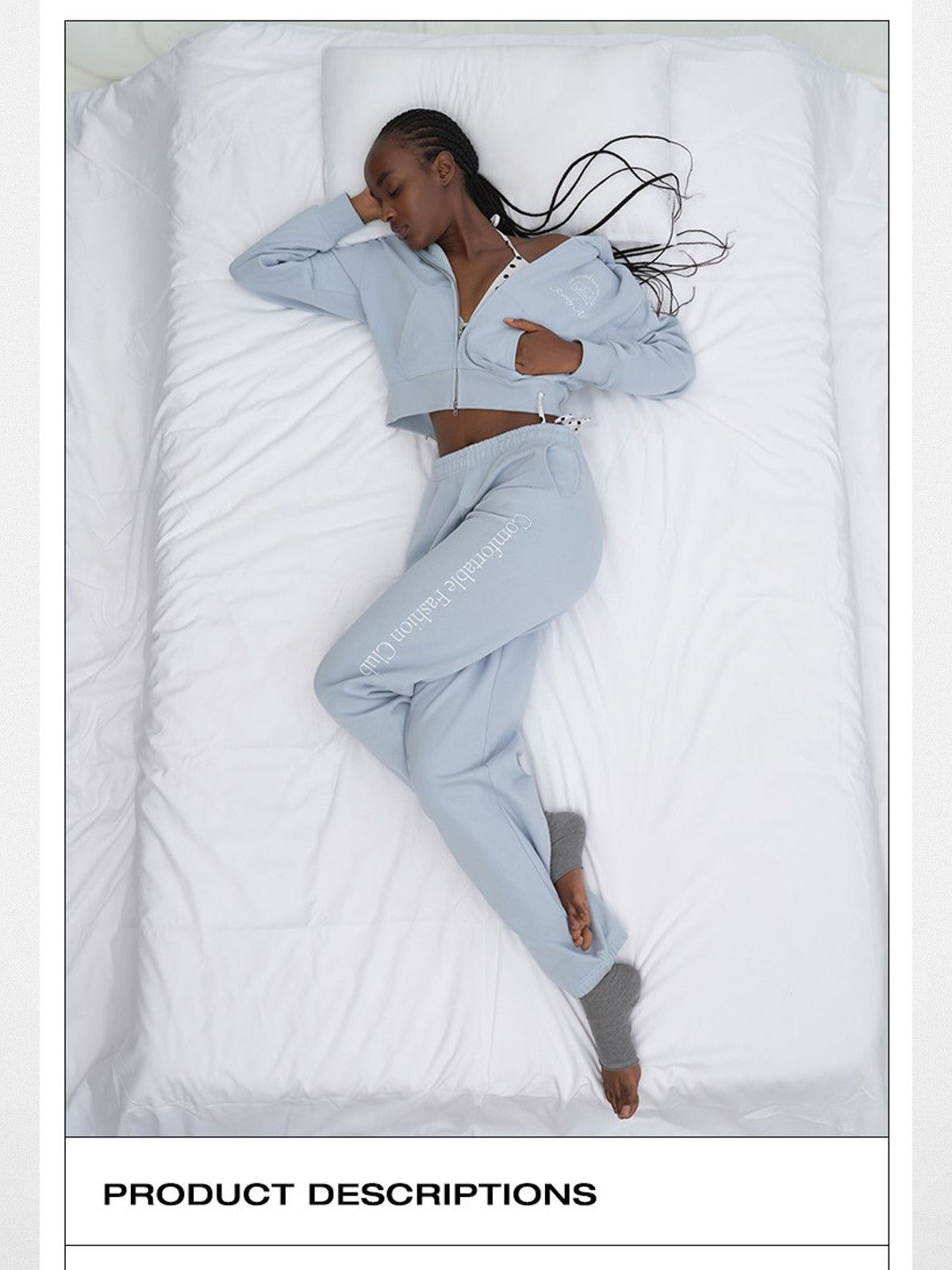 RARELY ALIKE Comfort Club Graphic Zip Up Hoodie in Sky Blue - Lifestyle