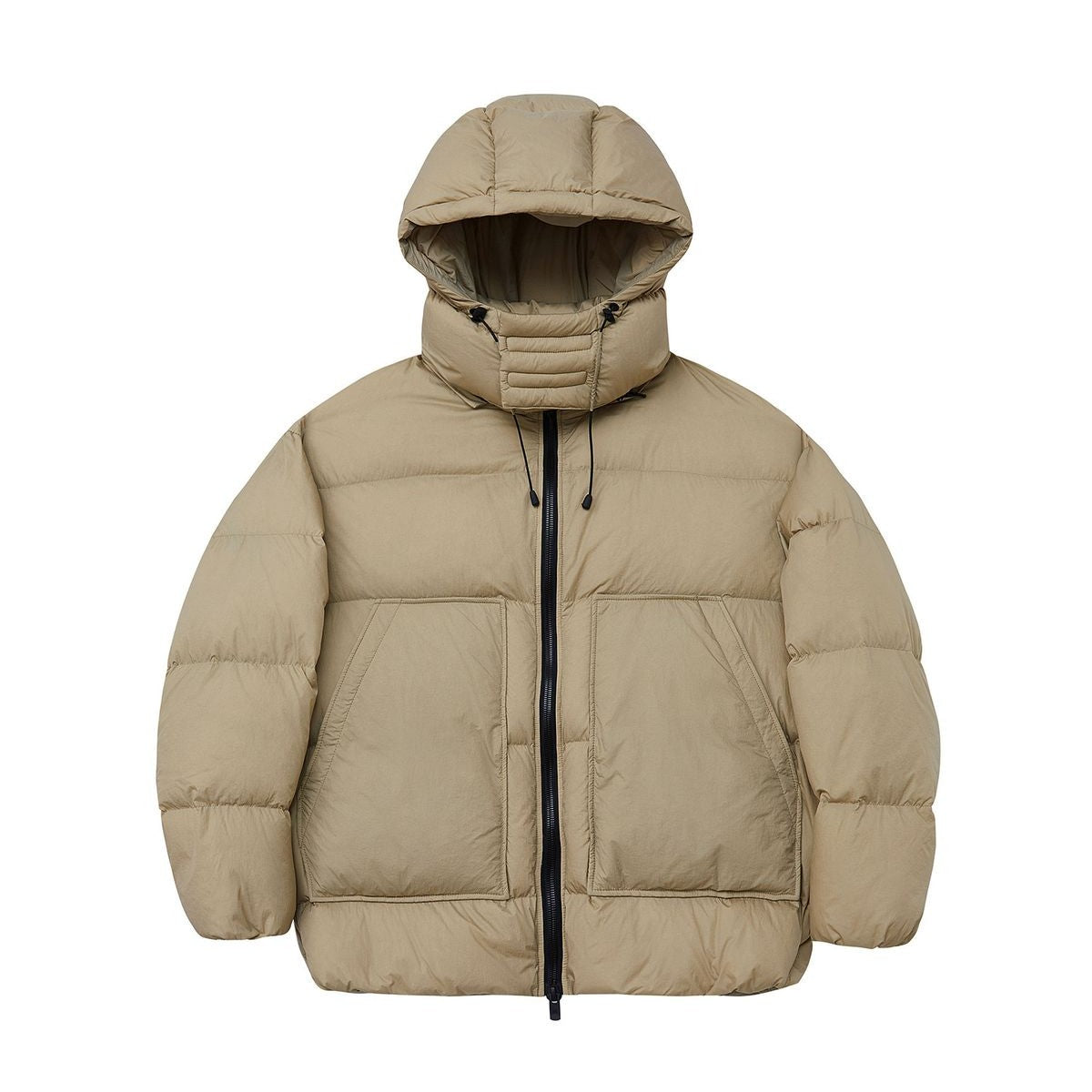 NANS Detachable Hood Crinkled Down Puffer in Beige
