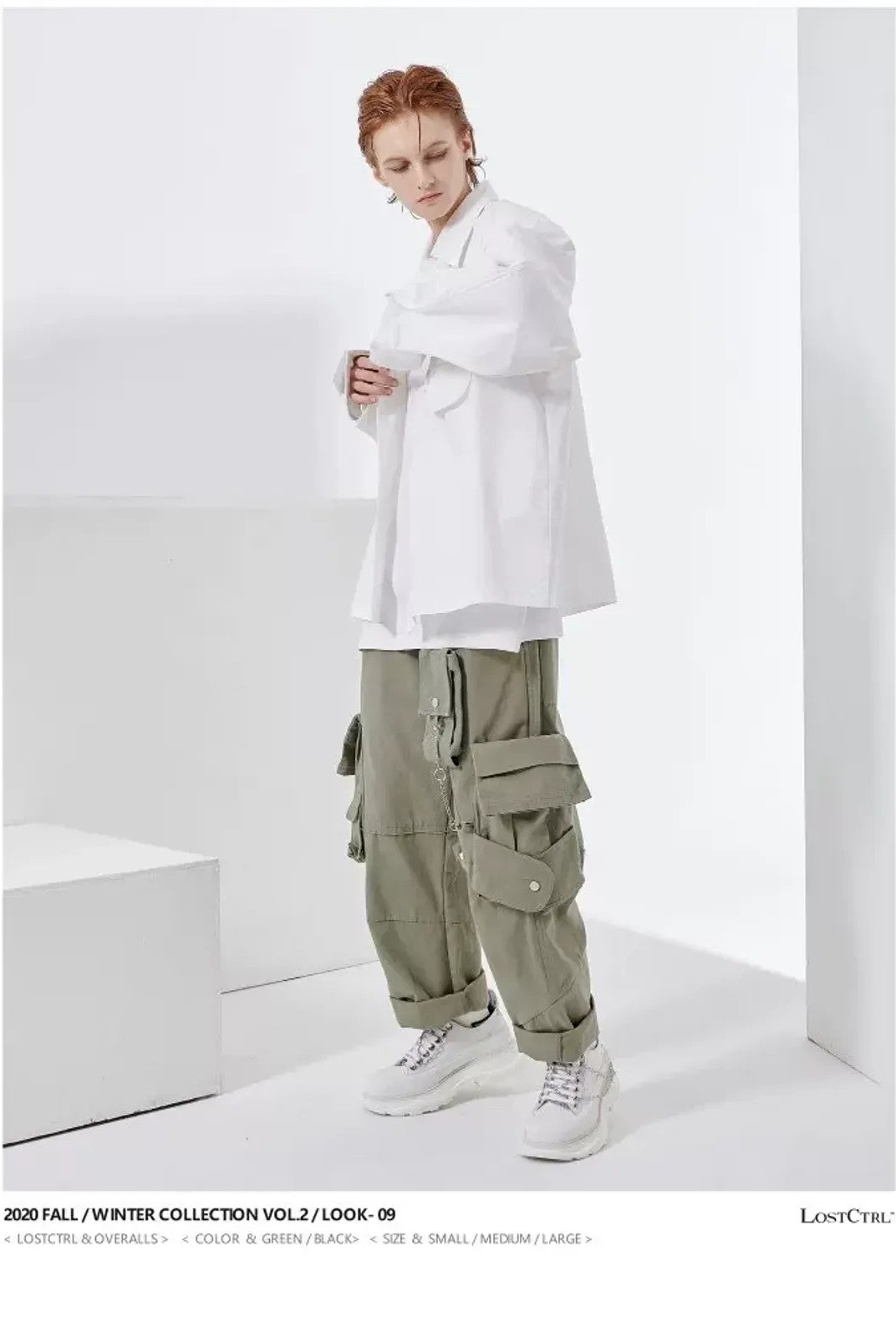 LOSTCTRL Distressed Raw Edge Cargo Pants in Olive