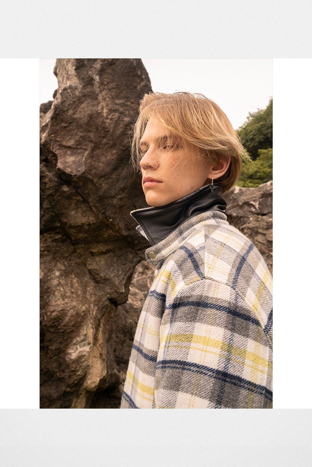 Roolrren Homme Padded Wool Plaid Shirt Jacket in Gray - Lifestyle